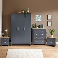 Loftus Wooden Furniture Set With 3 Doors Wardrobe In Slate Blue Oak