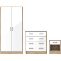 Babylon Wooden Bedroom Set 2 White Gloss Doors Wardrobe In Oak