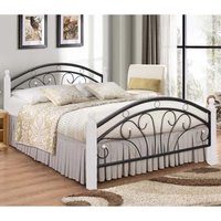 Natick Metal Double Bed With Wooden Pillar In White