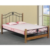Maspeth Metal Double Bed With Wooden Pillar In Pine