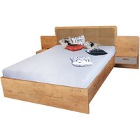 Elmira Wooden Double Bed With Bedside Cabinet In Lancelot Oak