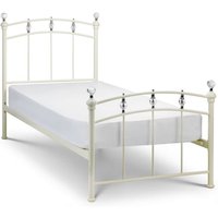 Sadakoa Metal Single Bed In Stone White With Crystal Finials