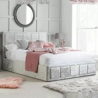 Hanover Fabric Ottoman Small Double Bed In Steel Crushed Velvet