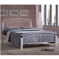 Tetron Metal King Size Bed In White With White Wooden Posts