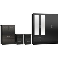 Mack Wooden Bedroom Set With 4 Doors Wardrobe Black Gloss Front