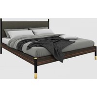 Balta Wooden King Size Bed With Grey Fabric Headboard In Ebony