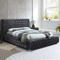 Geneva Fabric King Size Bed In Black Crushed Velvet