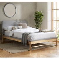 Enumclaw Fabric King Size Bed With Wooden Frame In Grey And Oak