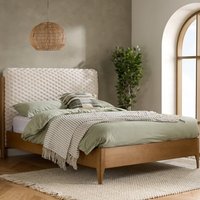 Helena Fabric Double Bed With Wooden Frame In White And Oak