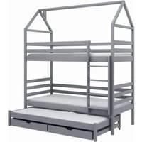 Detroit Wooden Bunk Bed With Foam Mattress And Trundle In Grey