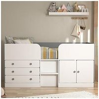 Very Home Peyton Kids Mid Sleeper Bed With Drawers, Cupboard And Mattress Options (Buy And Save!) - White/Grey - Cabin Bed Only