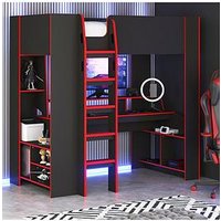 Very Home Fenner High Sleeper Gaming Bed With Desk, Shelves And Mattress Options (Buy &Amp; Save!) - Bed Frame With Standard Mattress
