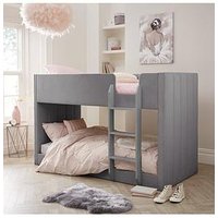 Very Home Panelled Velvet Bunk Bed With Mattress Options (Buy &Amp; Save!) - Grey - Bed Frame With Standard Mattress