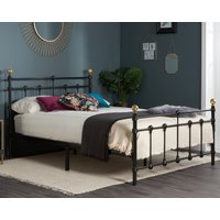 Atlas - Small Double - Black Metal Bed Frame with Antique Brass Finials - Small Double - Happy Beds