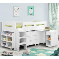 Kimbo - Single - Kids Cabin Bed - Storage and Desk - White - Wooden - 3ft - Happy Beds