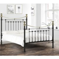 Victoria - Double Satin Black Metal Bed Frame - 4ft6 - Victorian Style - Opulent Brass Finials - Happy Beds