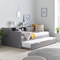 Tyler - Single Day Bed - Guest Bed with Underbed Trundle - Grey - Wooden - 3ft - Happy Beds