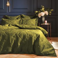 Paoletti Palmeria Quilted Velvet Duvet Cover Set - Green - Size Super King