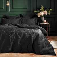 Paoletti Palmeria Quilted Velvet Duvet Cover Set - Black - Size Super King