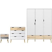 Okla Wooden Bedroom Set With 3 Doors Wardrobe In White And Oak