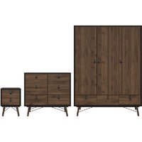 Rynok Wooden Furniture Set With 3 Doors Wardrobe In Black Walnut
