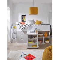 Very Home Mico Mid Sleeper Bed With Pull-Out Desk And Storage With Mattress Options (Buy &Amp; Save!) - White/Grey - Mid Sleeper With Premium Mattress