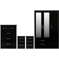 Mack Wooden Furniture Set With 3 Doors Wardrobe In Black Gloss