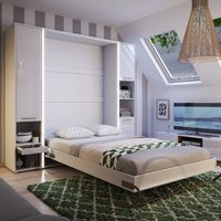 Cadott High Gloss Vertical Wall Single Bed In White And LED