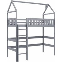 Ozark Wooden Bunk Bed With Foam Mattress And Ladders In Grey